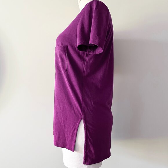 Aritzia Wilfred Free Short Sleeve Top Womens Size XXS Purple Side Slit Loose Fit - Picture 2 of 7